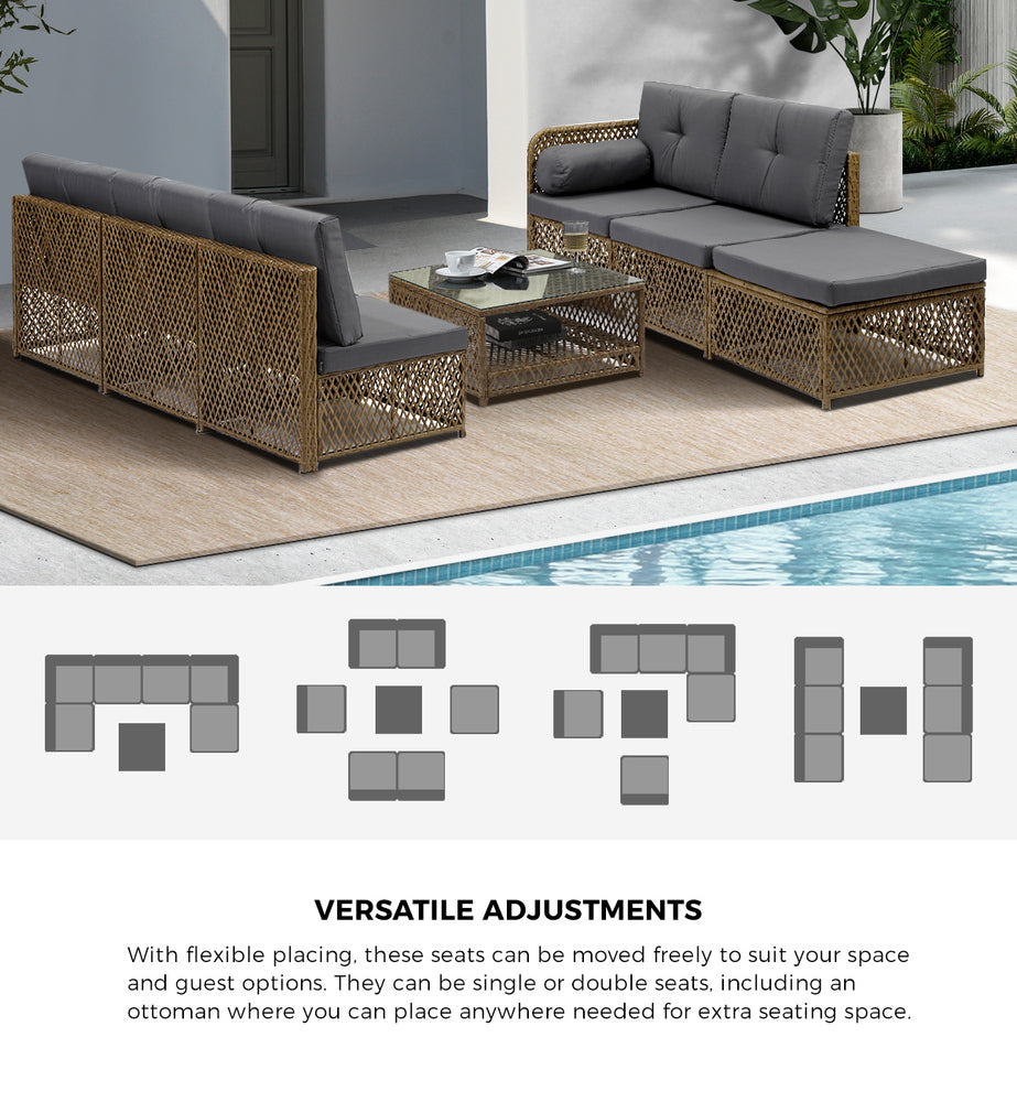 Livsip Outdoor Furniture Lounge Setting 6 Seater Wicker Sofa Set