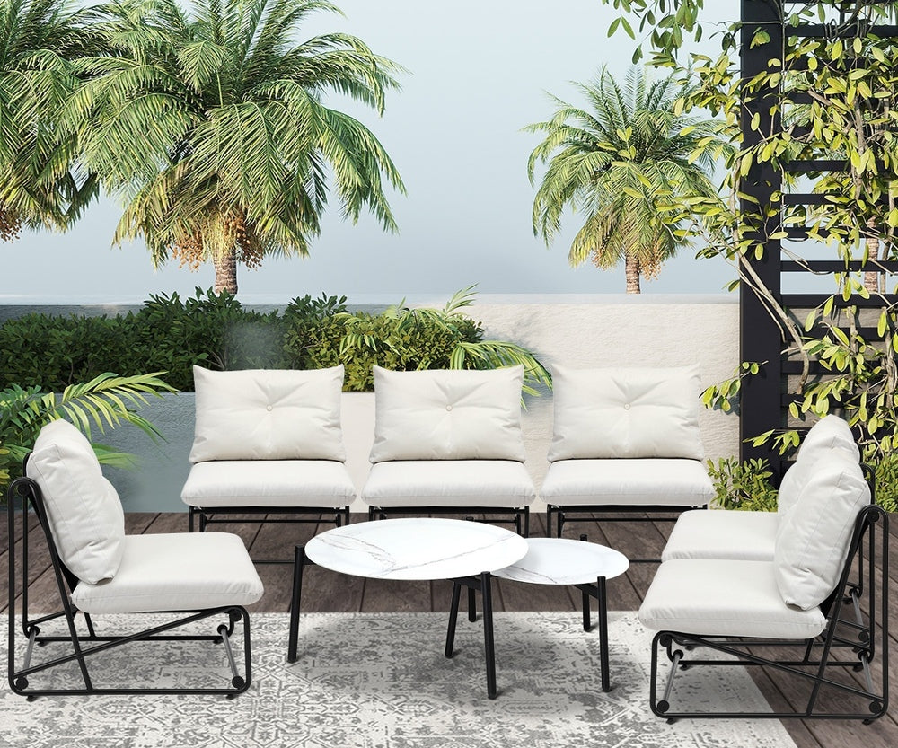 Livsip 8PCS Outdoor Sofa Set 2-in-1 Coffee Table with Chairs Beige