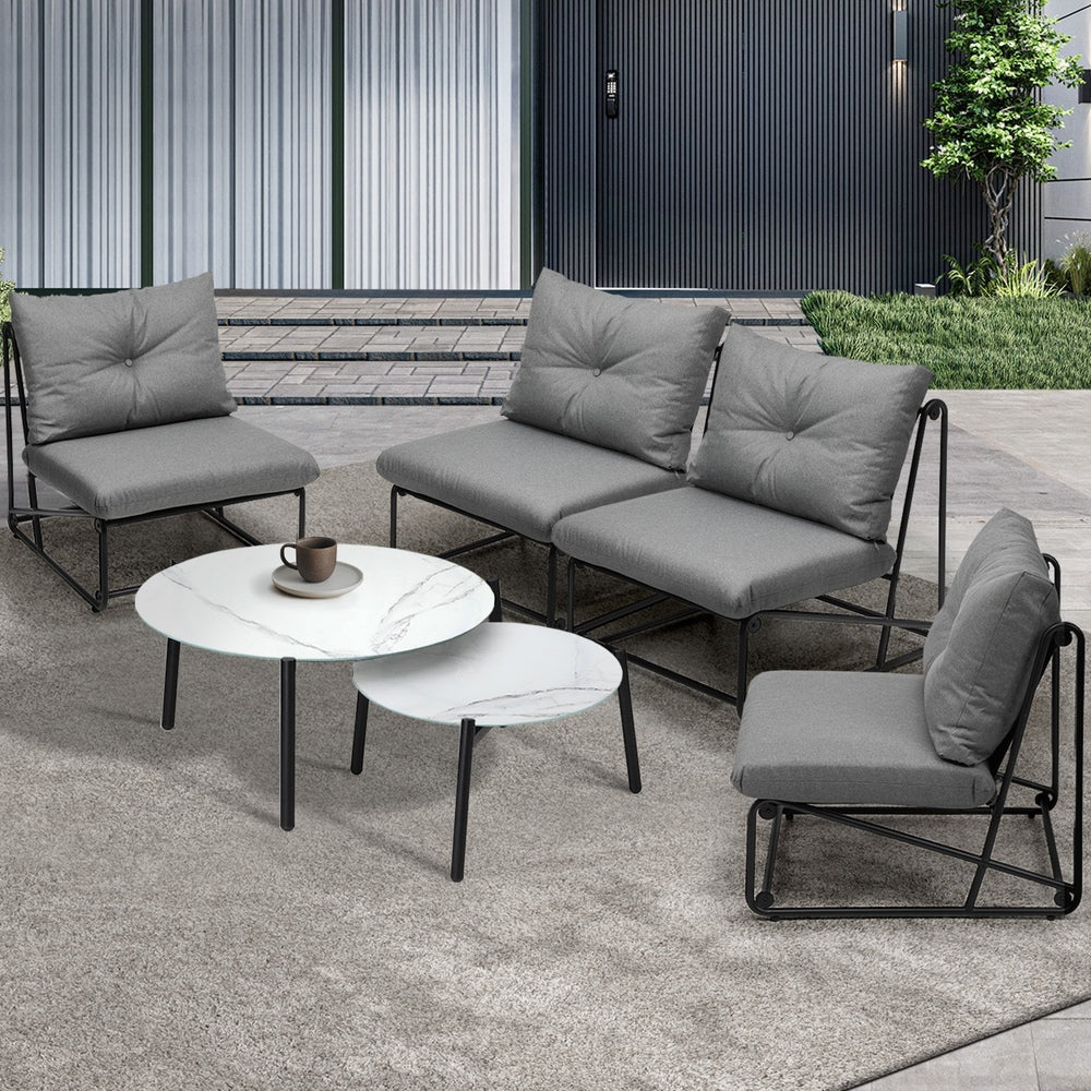 Livsip 6PCS Outdoor Sofa Set Nesting Coffee Table with Chairs Grey
