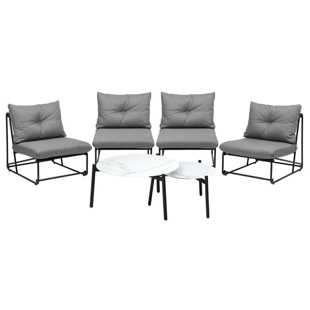 Livsip 6PCS Outdoor Sofa Set Nesting Coffee Table with Chairs Grey