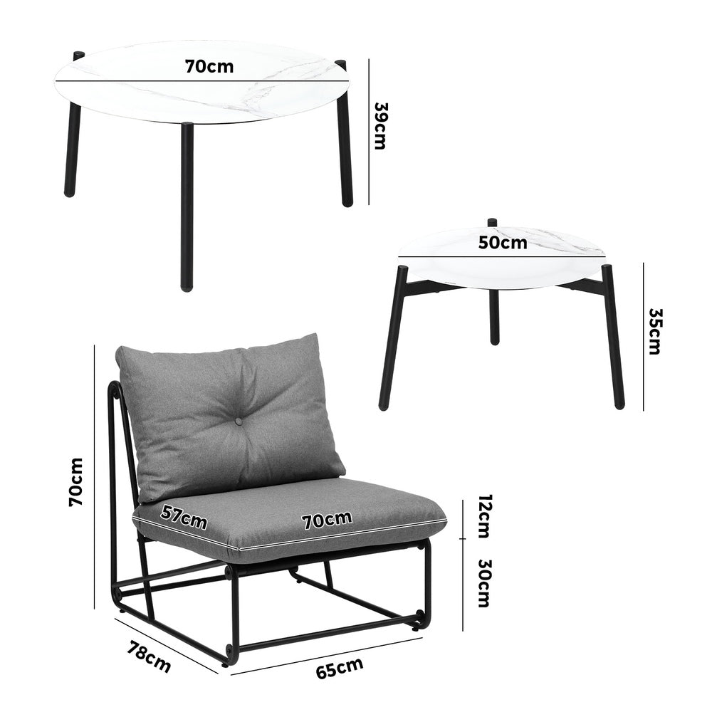 Livsip 6PCS Outdoor Sofa Set Nesting Coffee Table with Chairs Grey