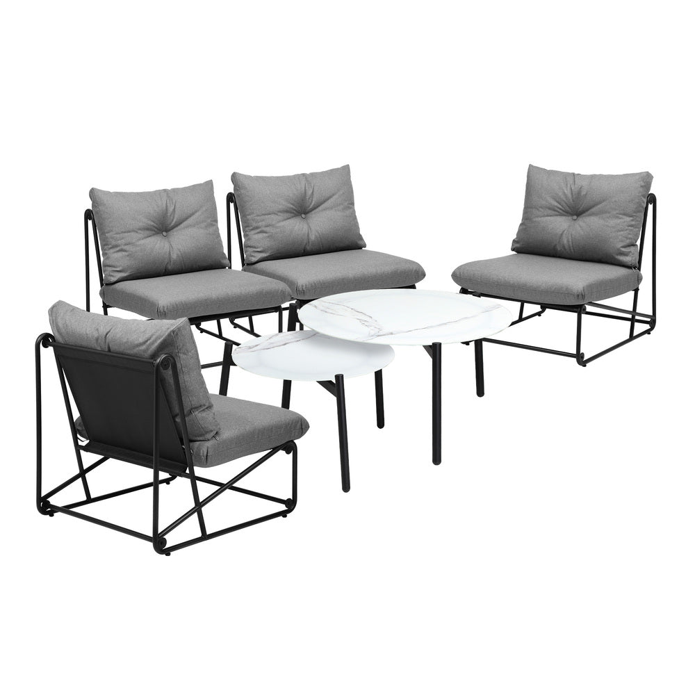 Livsip 6PCS Outdoor Sofa Set Nesting Coffee Table with Chairs Grey