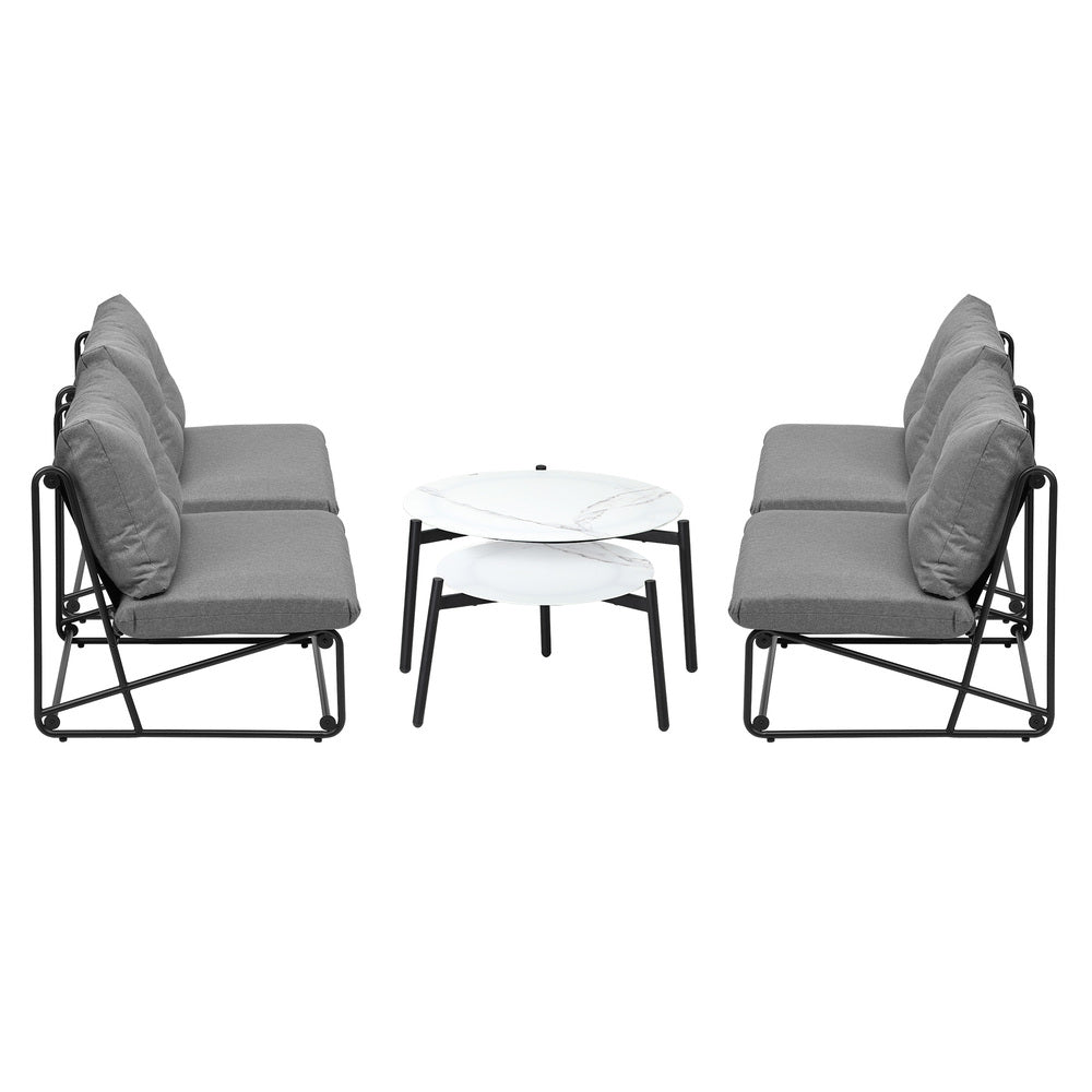 Livsip 6PCS Outdoor Sofa Set Nesting Coffee Table with Chairs Grey