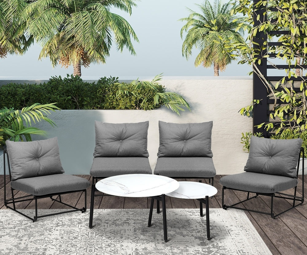 Livsip 6PCS Outdoor Sofa Set Nesting Coffee Table with Chairs Grey