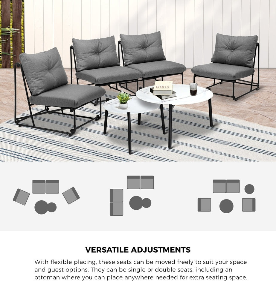 Livsip 6PCS Outdoor Sofa Set Nesting Coffee Table with Chairs Grey