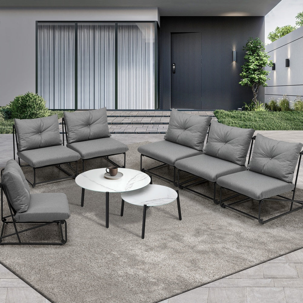 Livsip 8PCS Outdoor Sofa Set 2-in-1 Coffee Table with Chairs Grey