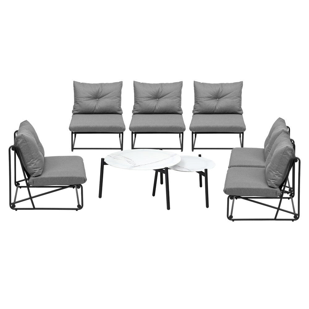 Livsip 8PCS Outdoor Sofa Set 2-in-1 Coffee Table with Chairs Grey