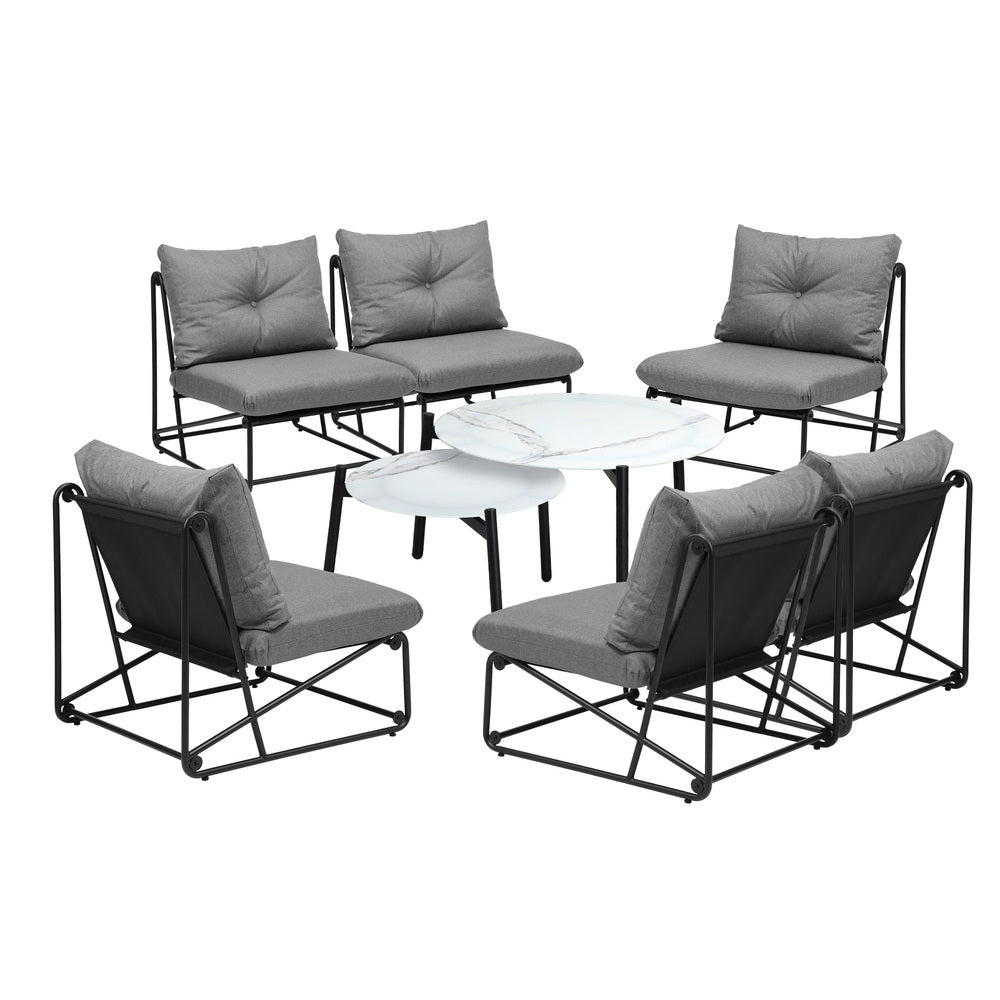 Livsip 8PCS Outdoor Sofa Set 2-in-1 Coffee Table with Chairs Grey