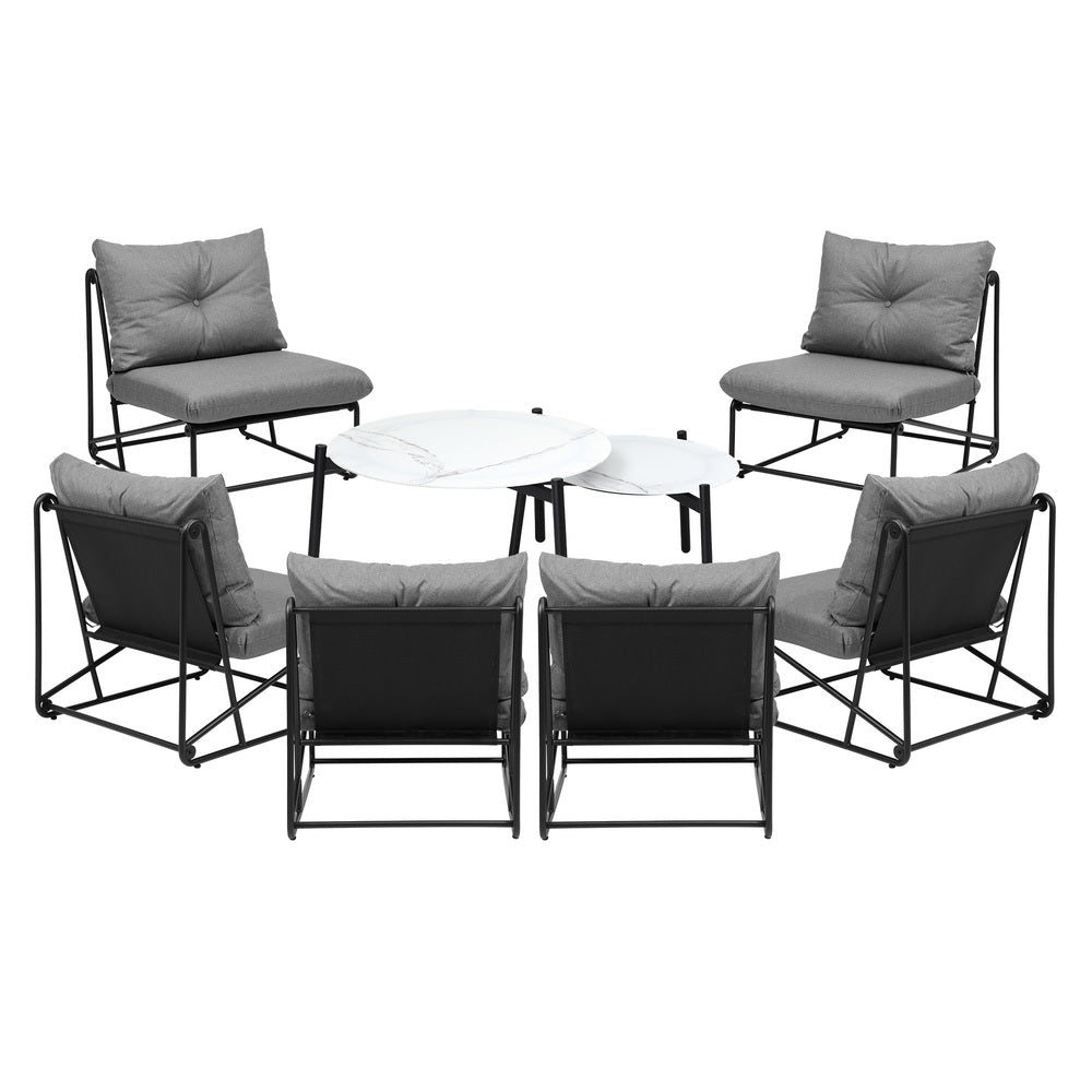 Livsip 8PCS Outdoor Sofa Set 2-in-1 Coffee Table with Chairs Grey