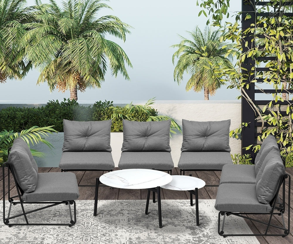 Livsip 8PCS Outdoor Sofa Set 2-in-1 Coffee Table with Chairs Grey