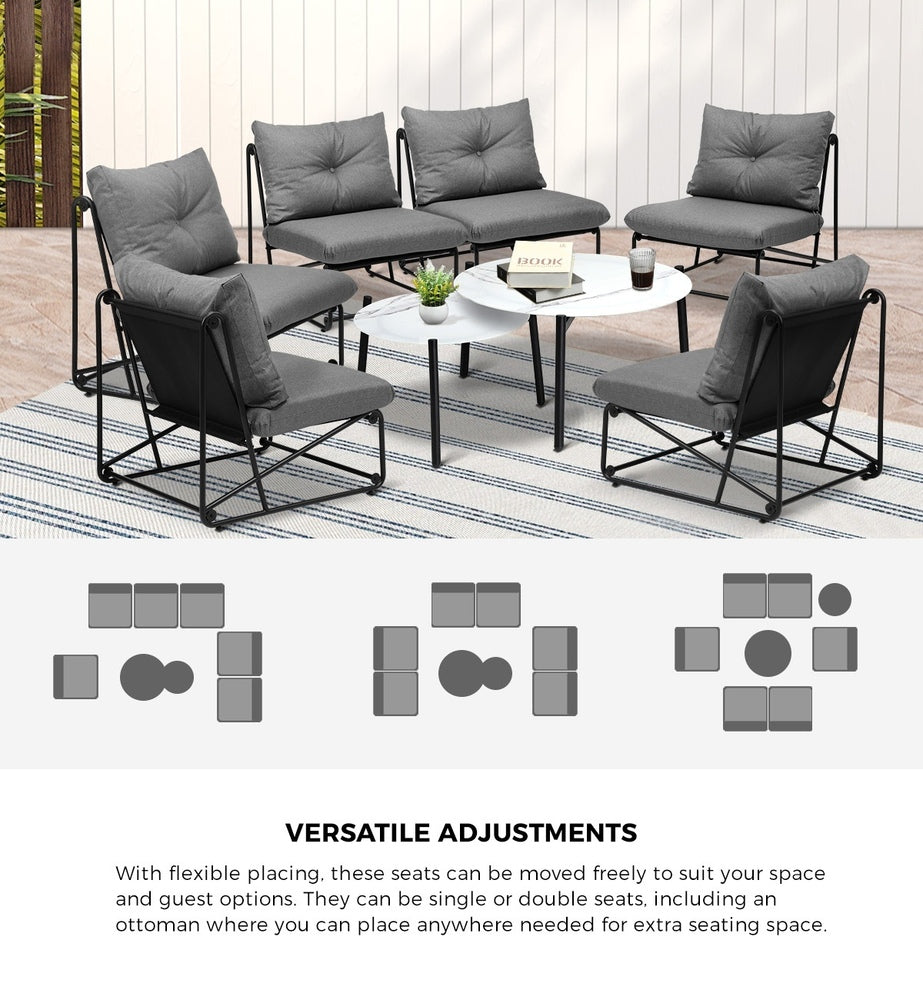 Livsip 8PCS Outdoor Sofa Set 2-in-1 Coffee Table with Chairs Grey