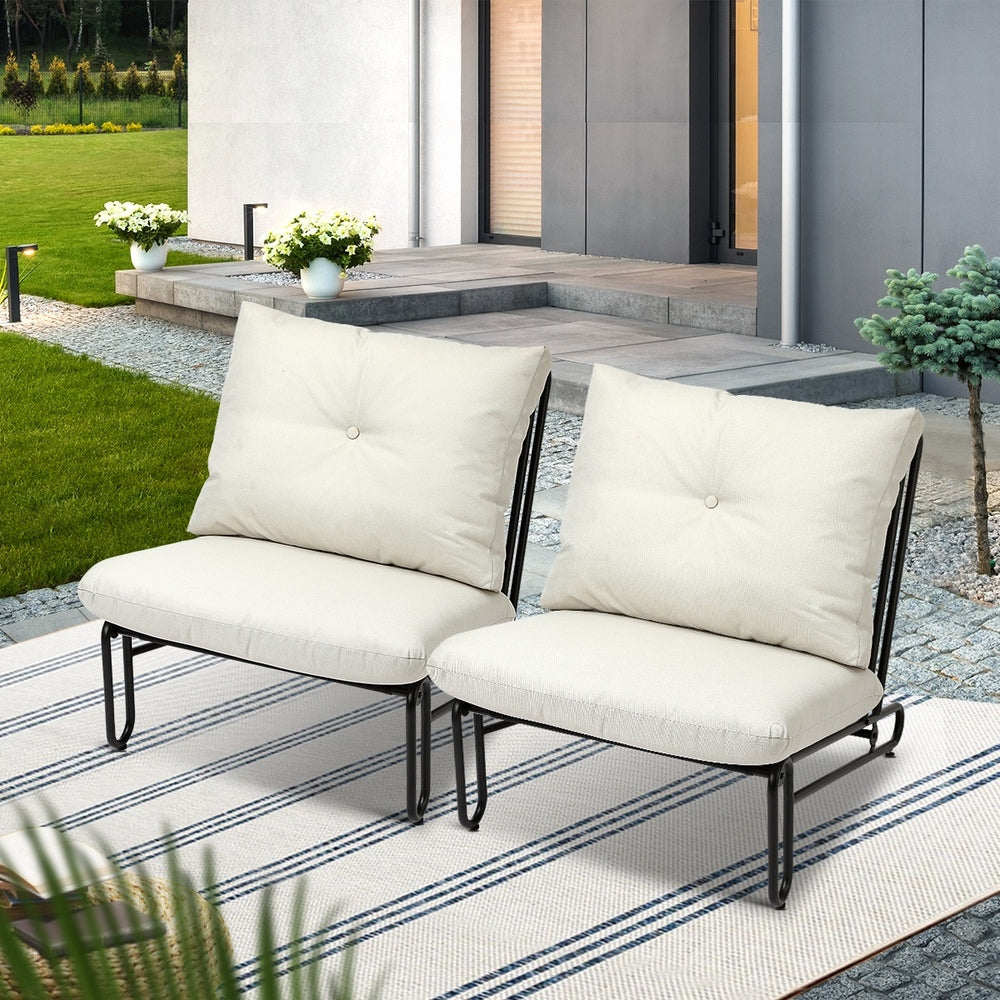 Livsip 2PC Outdoor Lounge Chairs Patio Sofa with Cushions Beige