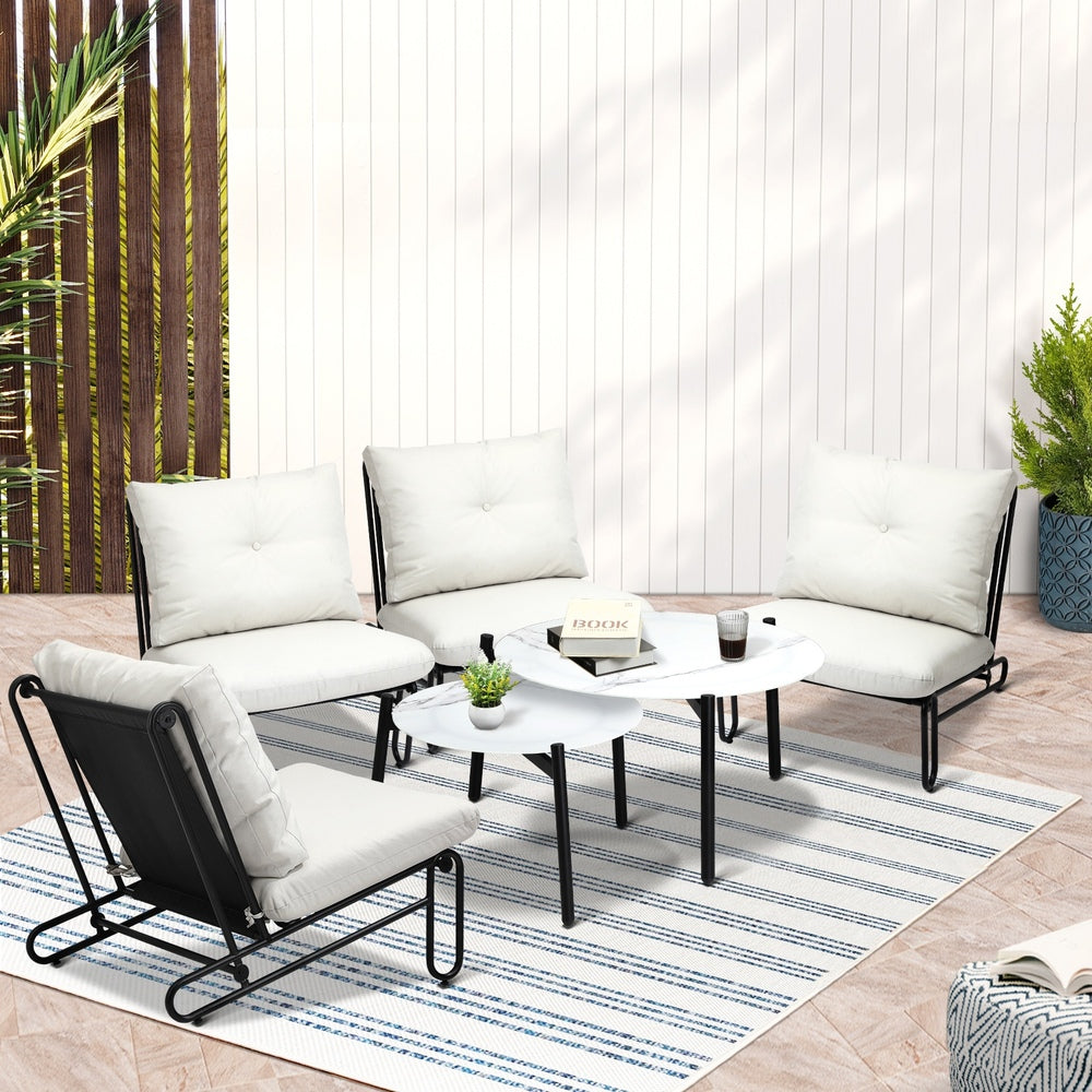 Livsip 6PCS Outdoor Sofa Set 2-in-1 Coffee Table with Chairs Beige