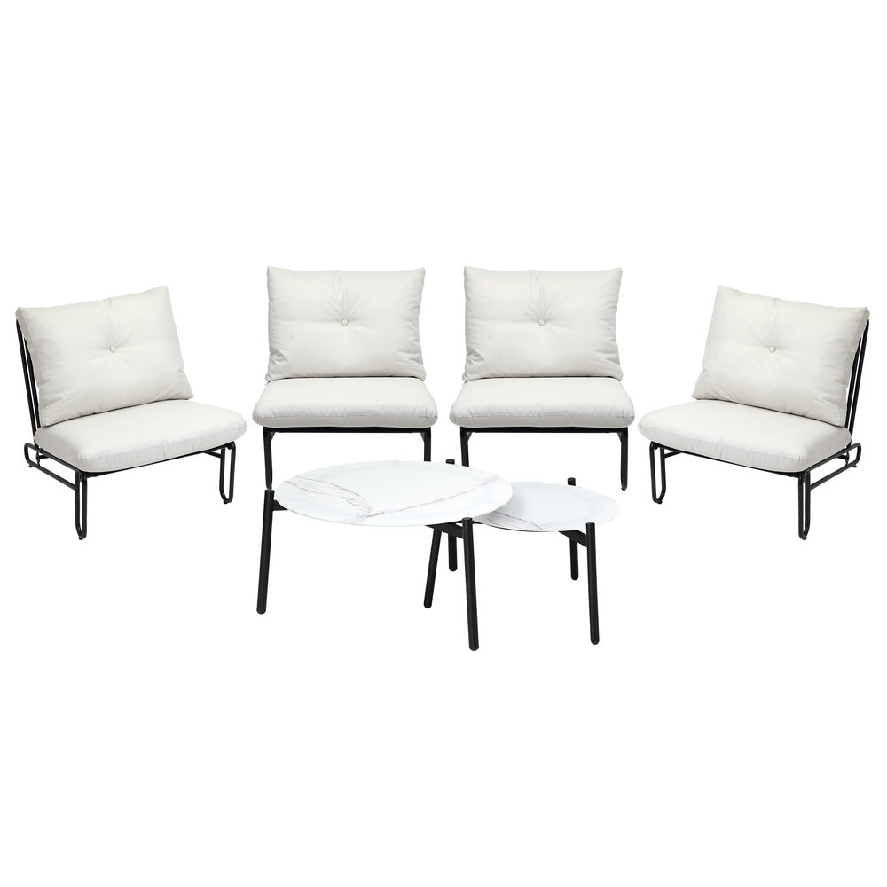 Livsip 6PCS Outdoor Sofa Set 2-in-1 Coffee Table with Chairs Beige