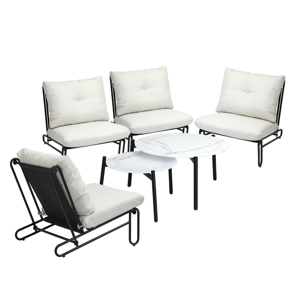 Livsip 6PCS Outdoor Sofa Set 2-in-1 Coffee Table with Chairs Beige