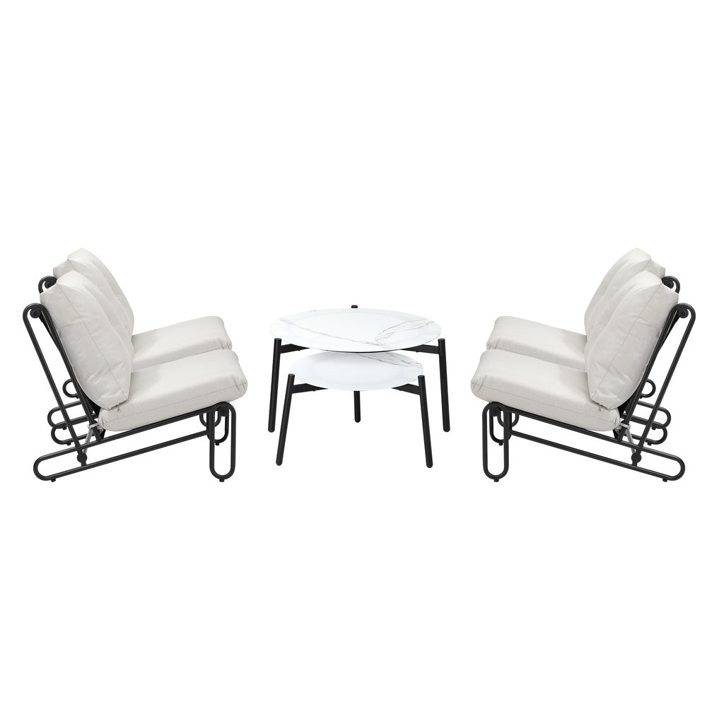 Livsip 6PCS Outdoor Sofa Set 2-in-1 Coffee Table with Chairs Beige