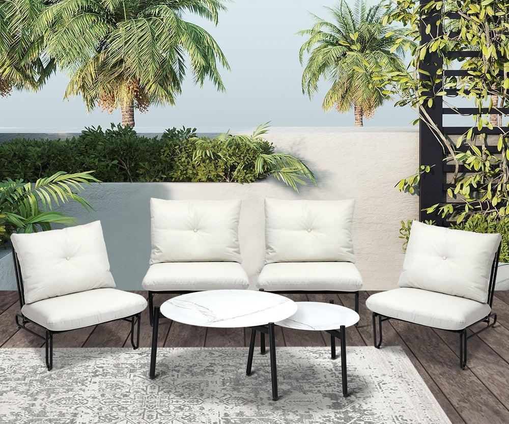 Livsip 6PCS Outdoor Sofa Set 2-in-1 Coffee Table with Chairs Beige