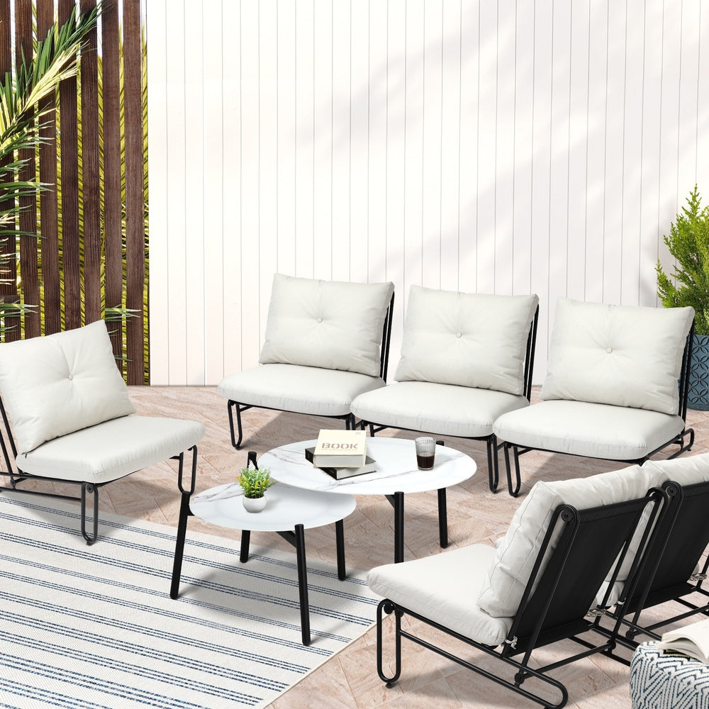 Livsip 8PCS Outdoor Sofa Set Nesting Coffee Table with Chairs Beige
