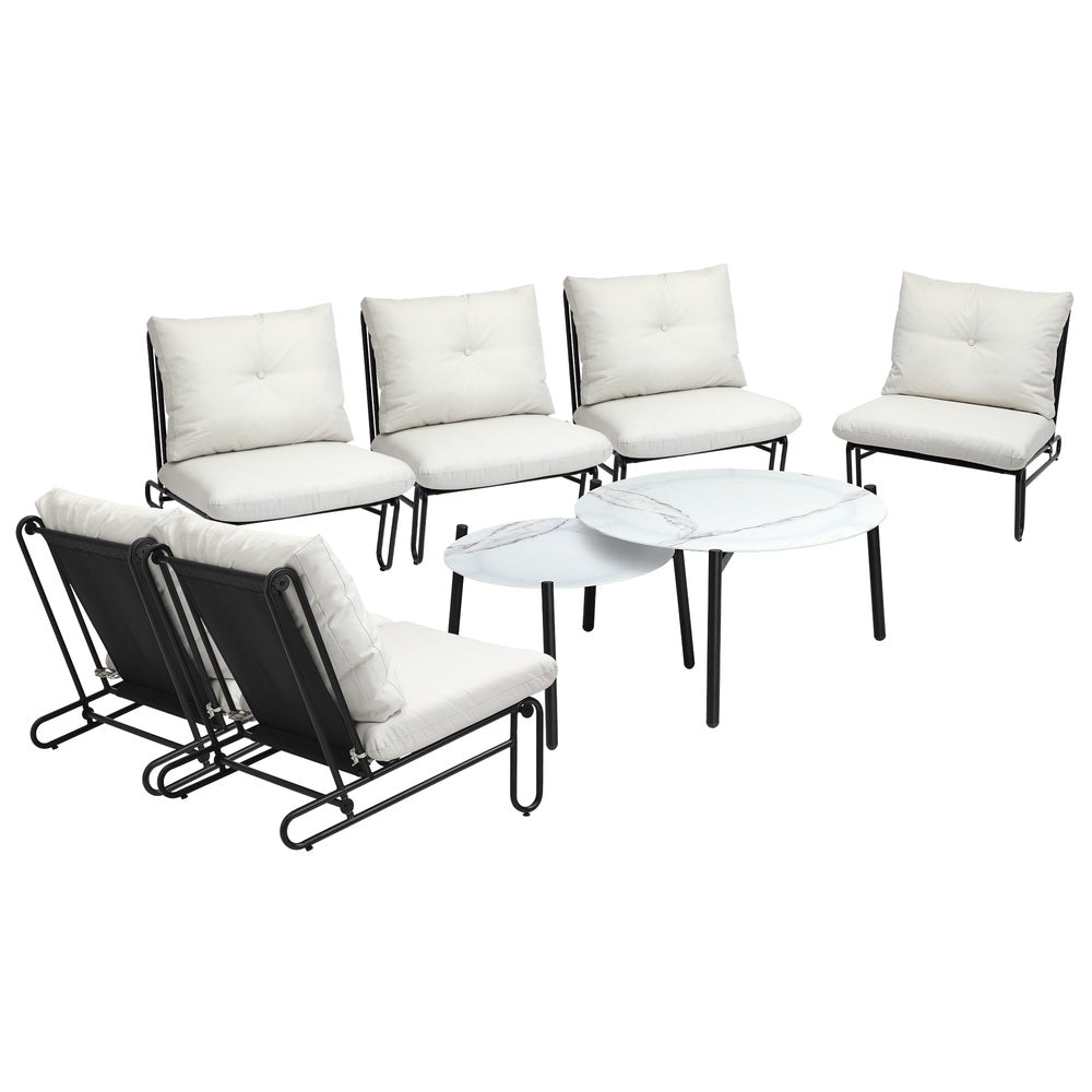 Livsip 8PCS Outdoor Sofa Set Nesting Coffee Table with Chairs Beige