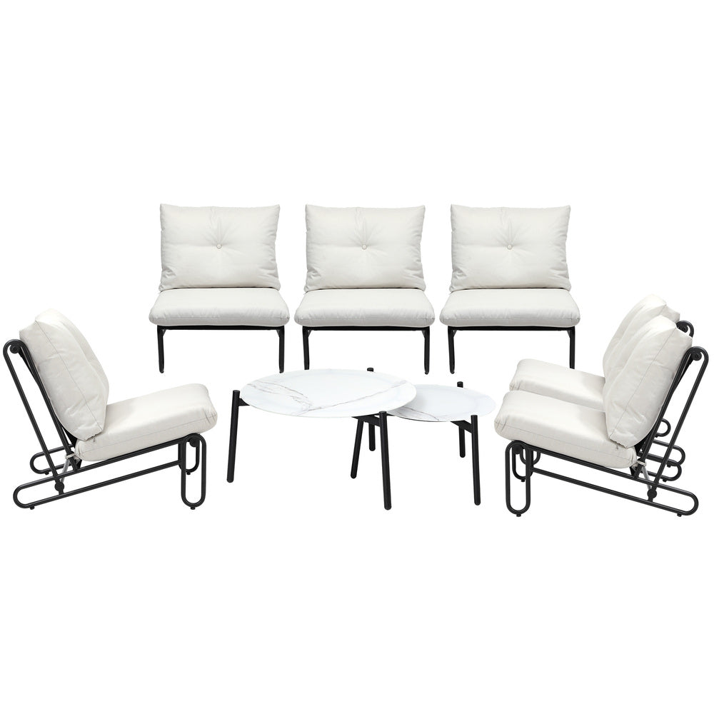 Livsip 8PCS Outdoor Sofa Set Nesting Coffee Table with Chairs Beige