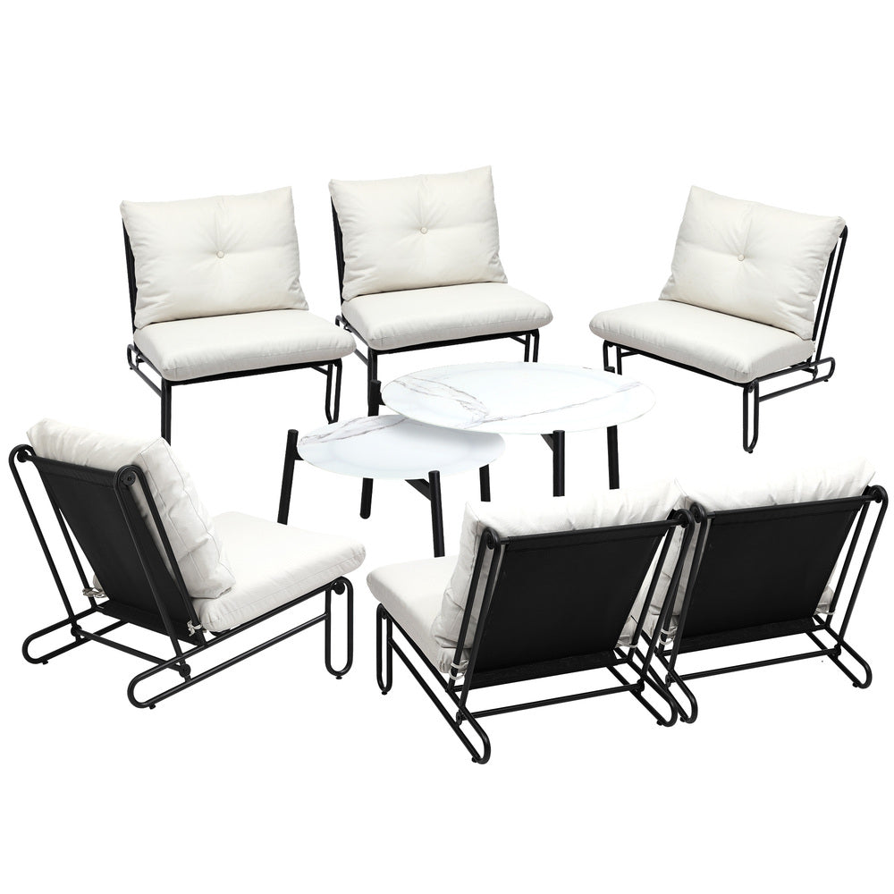 Livsip 8PCS Outdoor Sofa Set Nesting Coffee Table with Chairs Beige