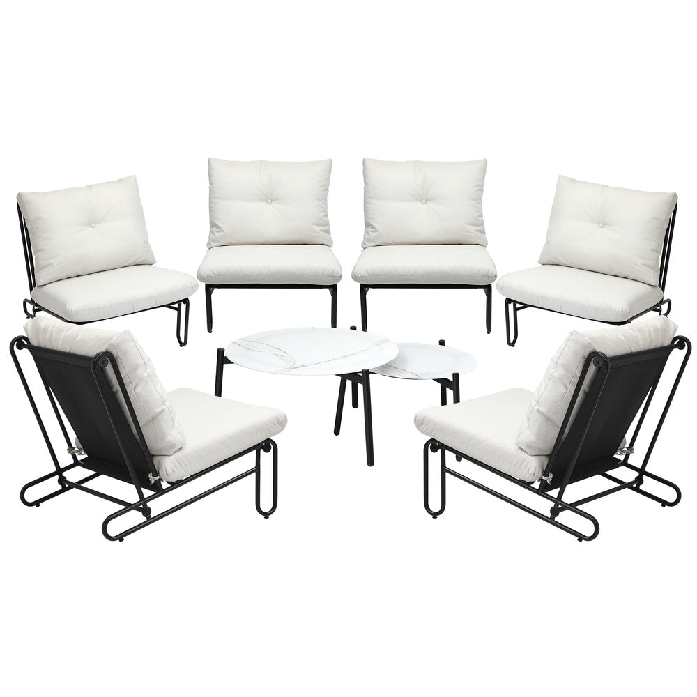 Livsip 8PCS Outdoor Sofa Set Nesting Coffee Table with Chairs Beige