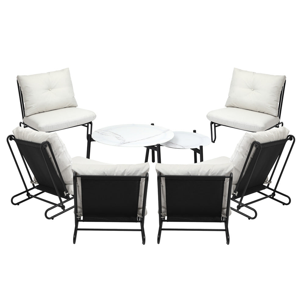 Livsip 8PCS Outdoor Sofa Set Nesting Coffee Table with Chairs Beige