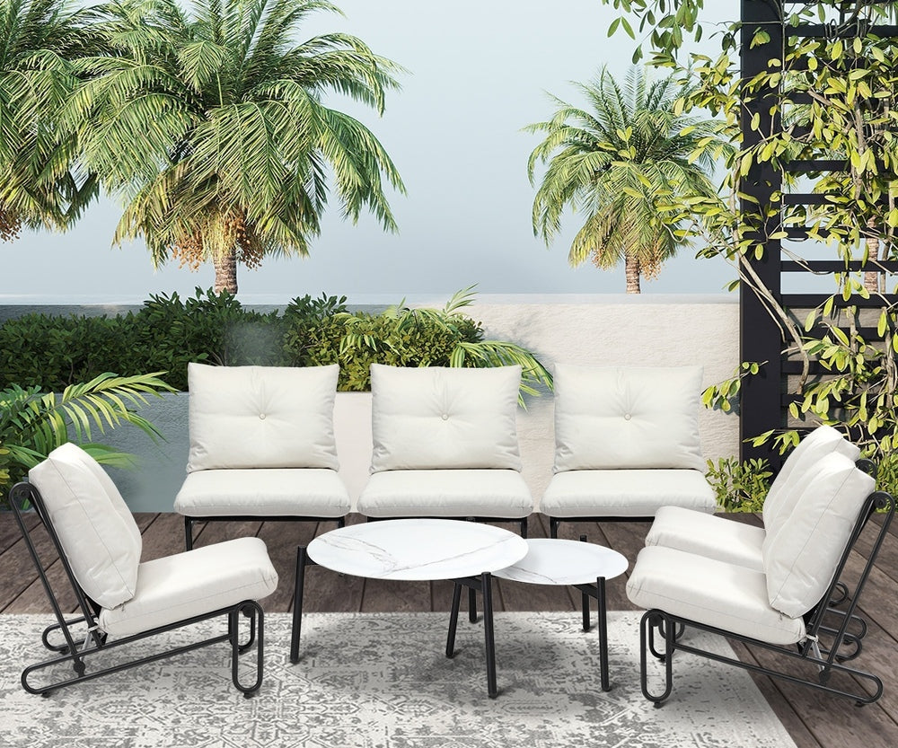 Livsip 8PCS Outdoor Sofa Set Nesting Coffee Table with Chairs Beige