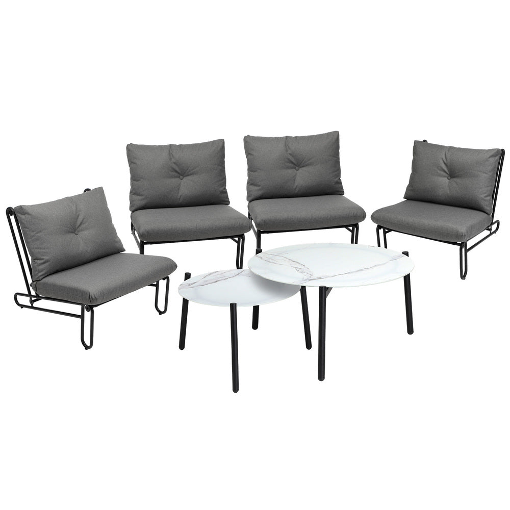 Livsip 6PCS Outdoor Sofa Set 2-in-1 Coffee Table with Chairs Grey
