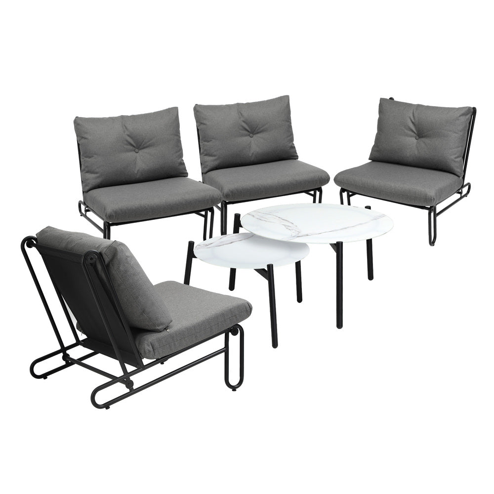 Livsip 6PCS Outdoor Sofa Set 2-in-1 Coffee Table with Chairs Grey
