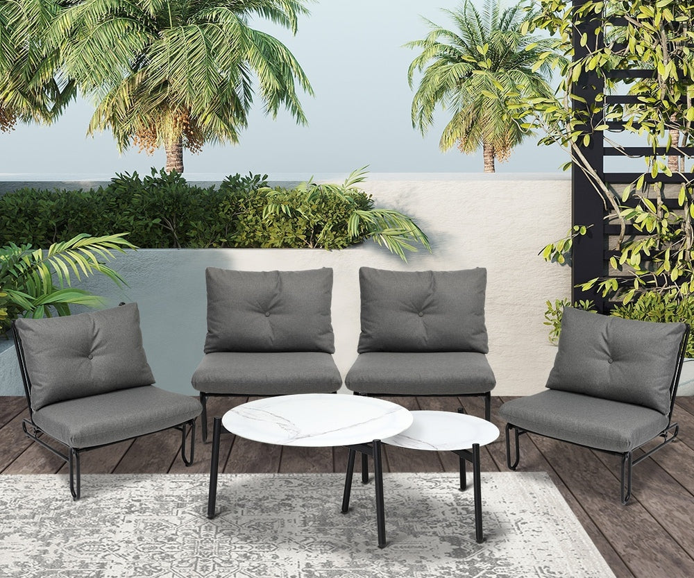 Livsip 6PCS Outdoor Sofa Set 2-in-1 Coffee Table with Chairs Grey