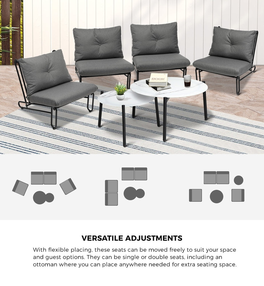 Livsip 6PCS Outdoor Sofa Set 2-in-1 Coffee Table with Chairs Grey