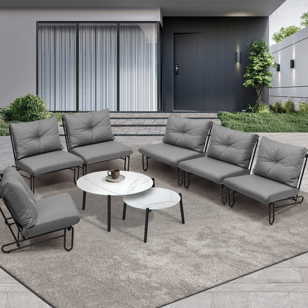 Livsip 8PCS Outdoor Sofa Set Nesting Coffee Table with Chairs Grey