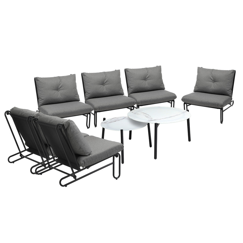 Livsip 8PCS Outdoor Sofa Set Nesting Coffee Table with Chairs Grey