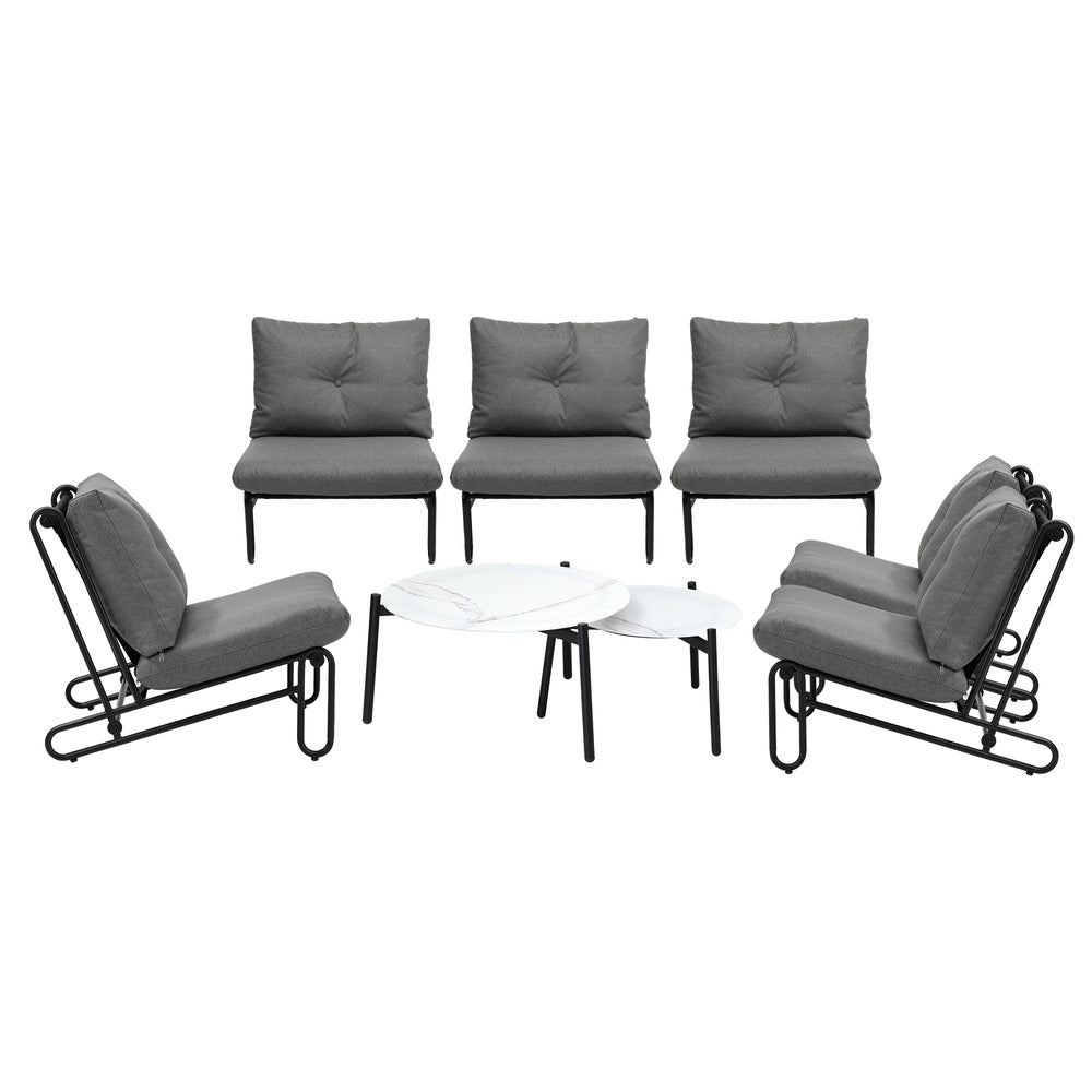 Livsip 8PCS Outdoor Sofa Set Nesting Coffee Table with Chairs Grey