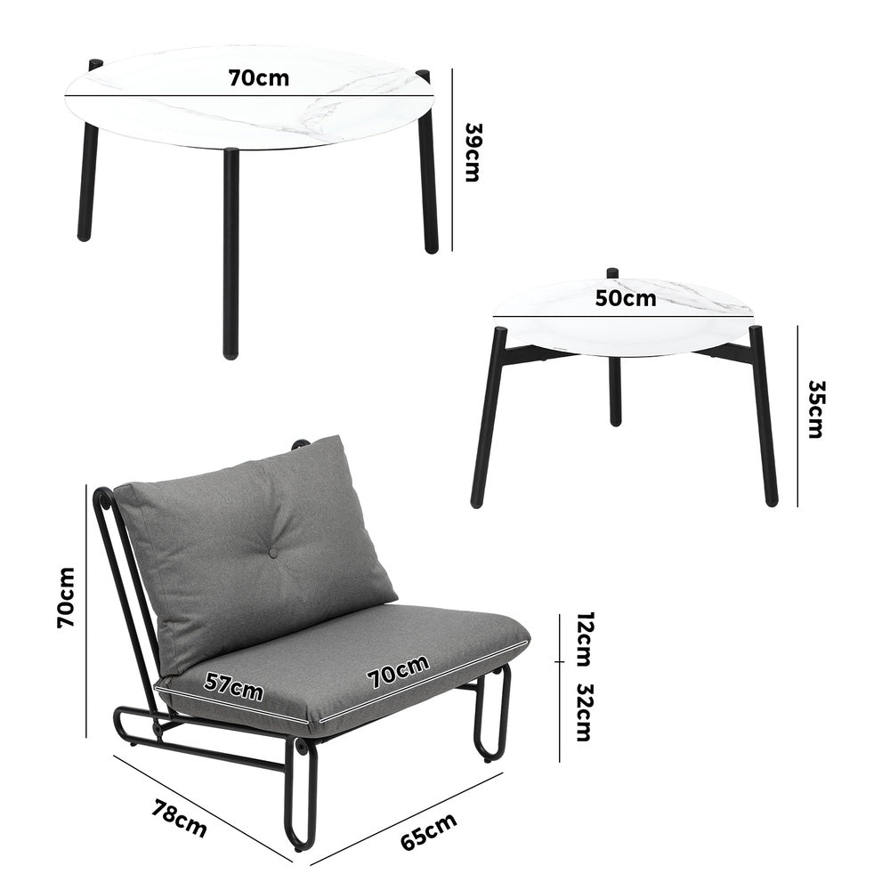 Livsip 8PCS Outdoor Sofa Set Nesting Coffee Table with Chairs Grey