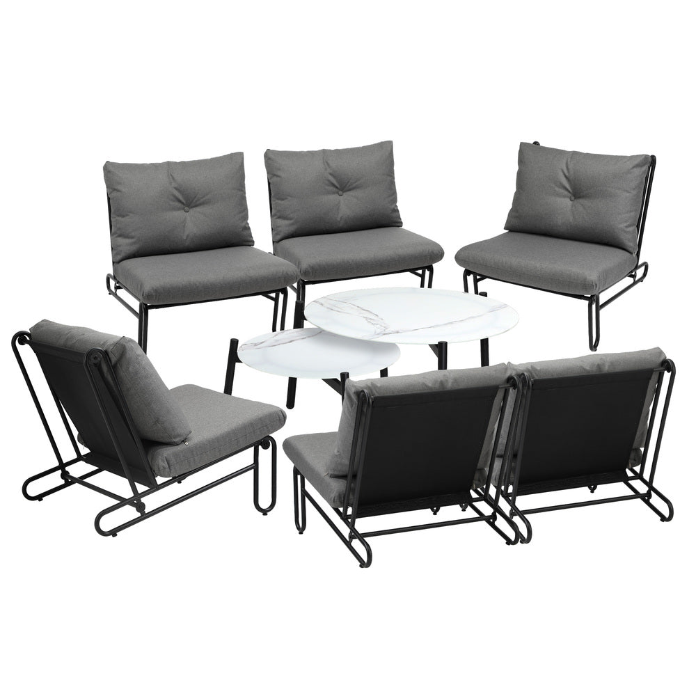Livsip 8PCS Outdoor Sofa Set Nesting Coffee Table with Chairs Grey