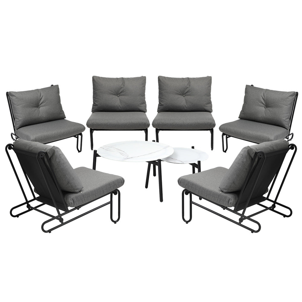 Livsip 8PCS Outdoor Sofa Set Nesting Coffee Table with Chairs Grey