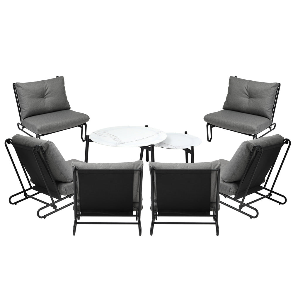 Livsip 8PCS Outdoor Sofa Set Nesting Coffee Table with Chairs Grey