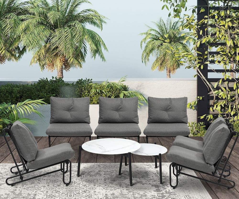Livsip 8PCS Outdoor Sofa Set Nesting Coffee Table with Chairs Grey