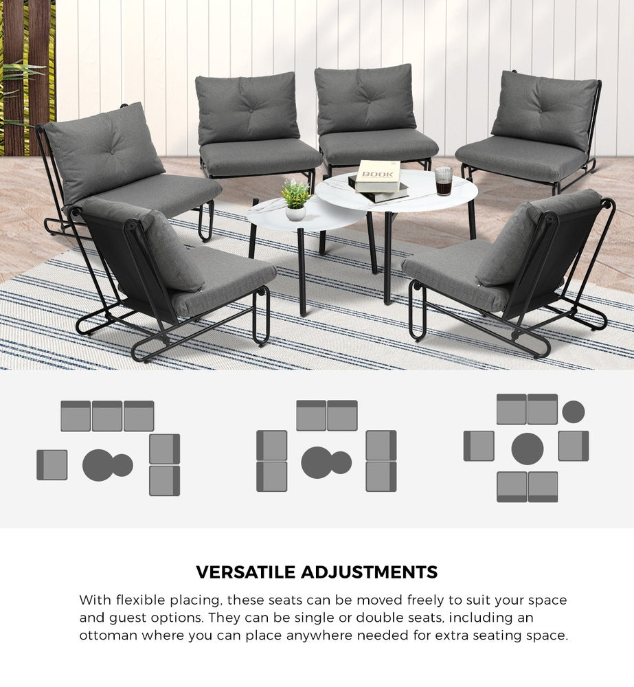 Livsip 8PCS Outdoor Sofa Set Nesting Coffee Table with Chairs Grey