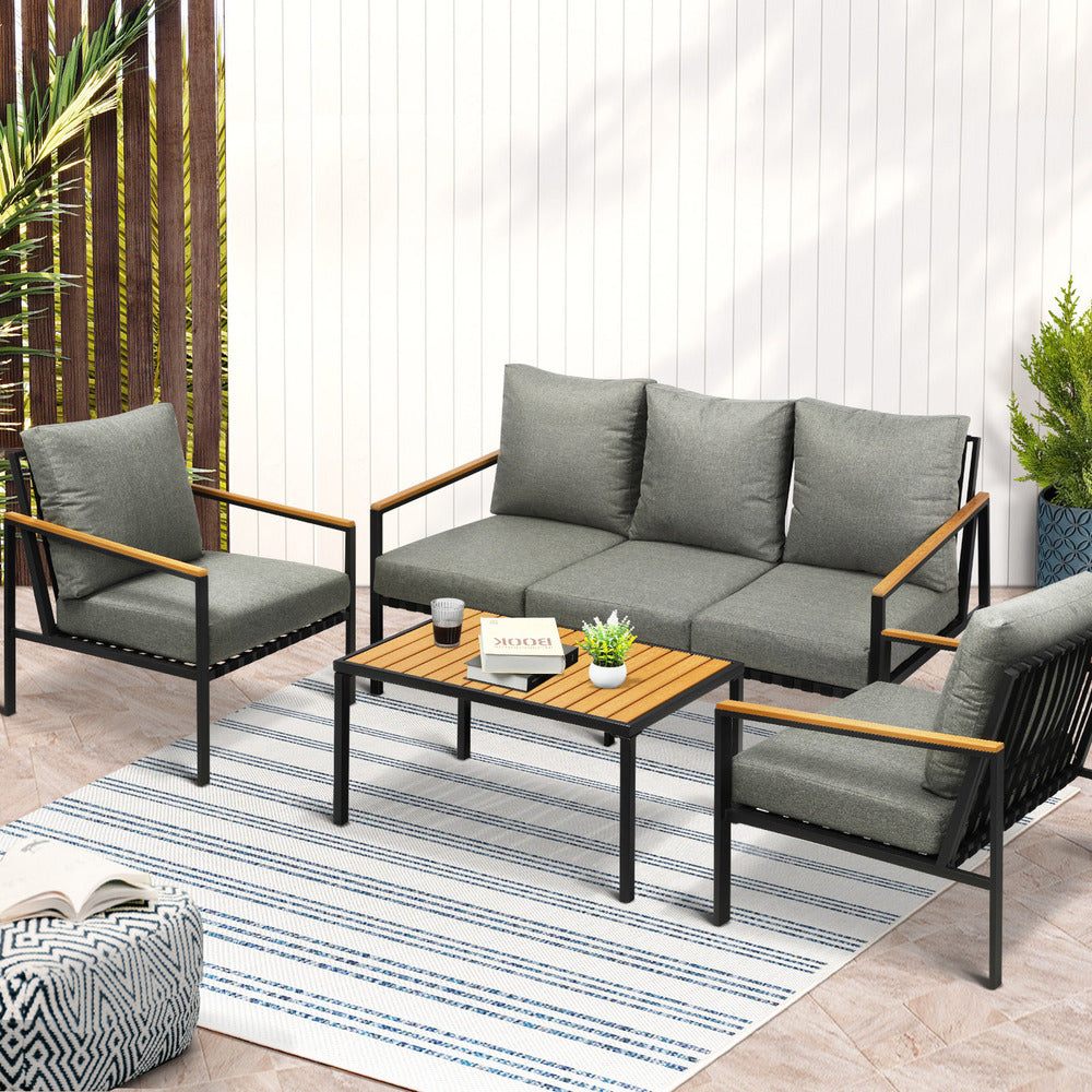 Livsip Outdoor Patio Set Table and Chairs with Cushion Black