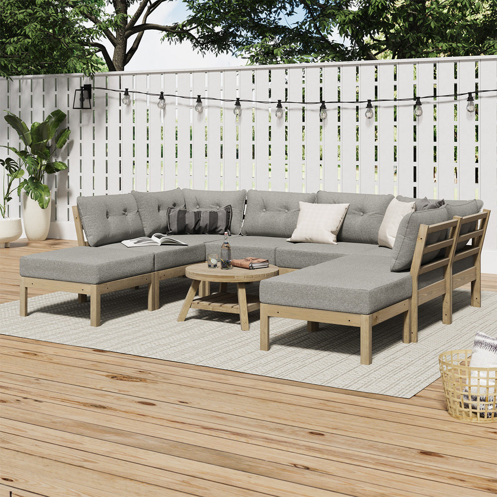 Livsip 9PCS Outdoor Sofa Set Lounge Setting Patio Furniture Beige