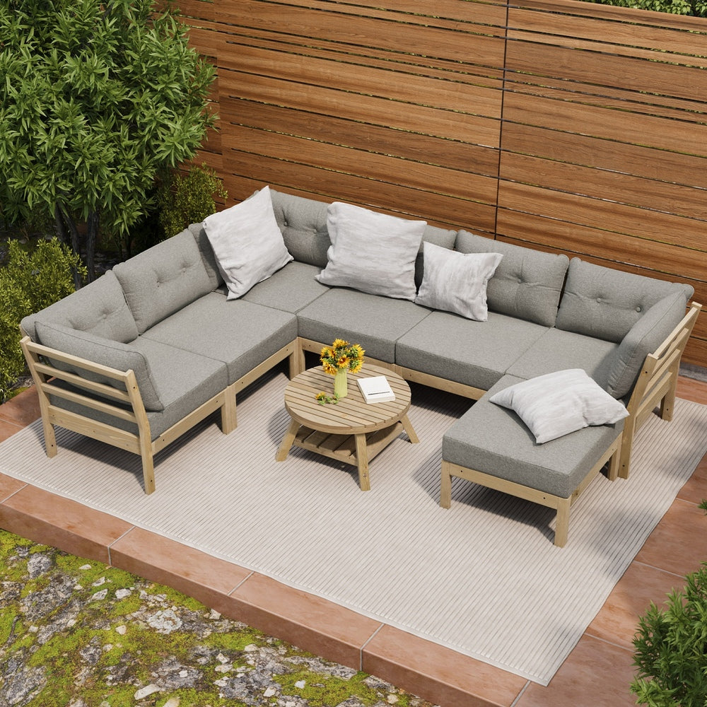 Livsip 8PCS Outdoor Sofa Set Lounge Setting Patio Furniture Beige