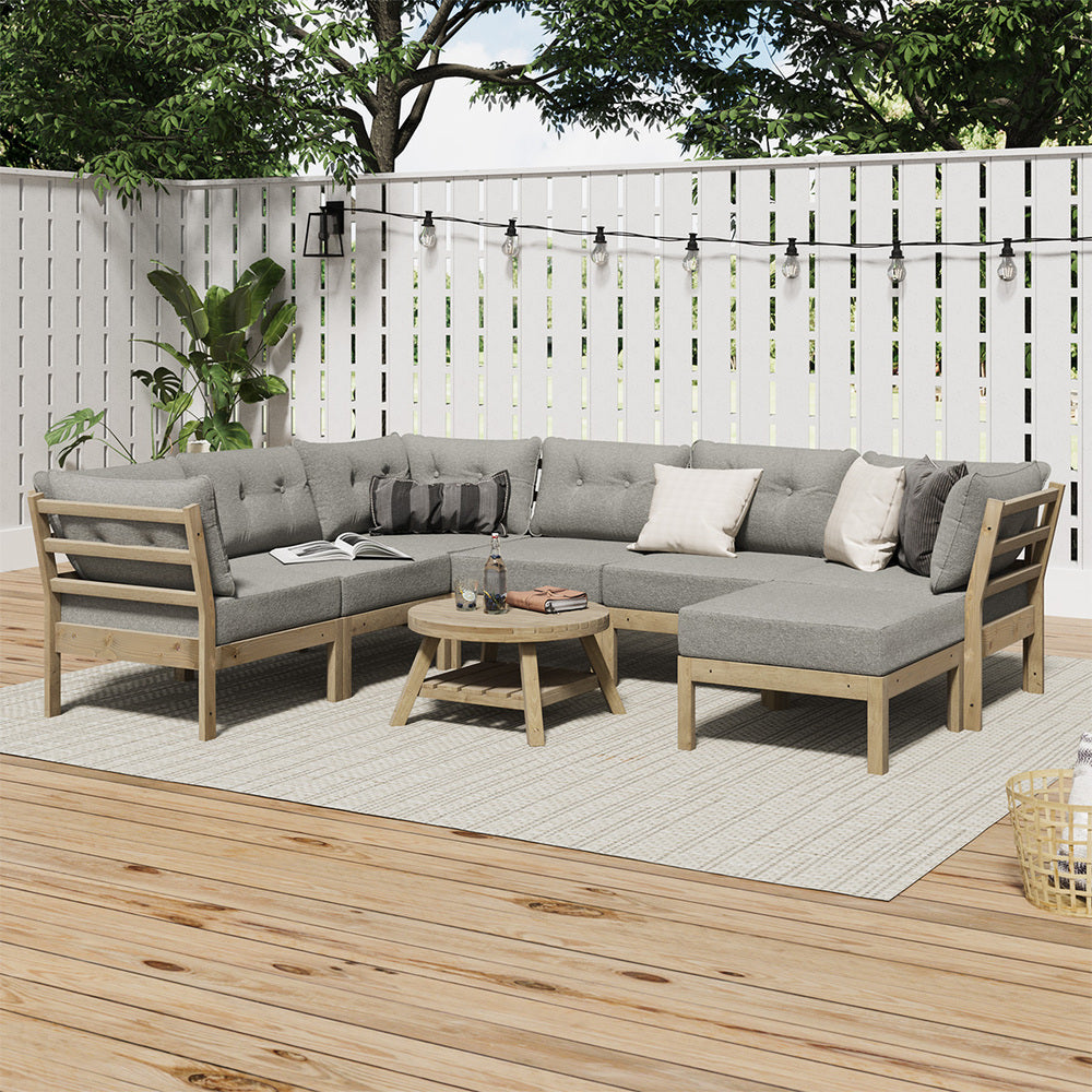 Livsip 8PCS Outdoor Sofa Set Lounge Setting Patio Furniture Beige