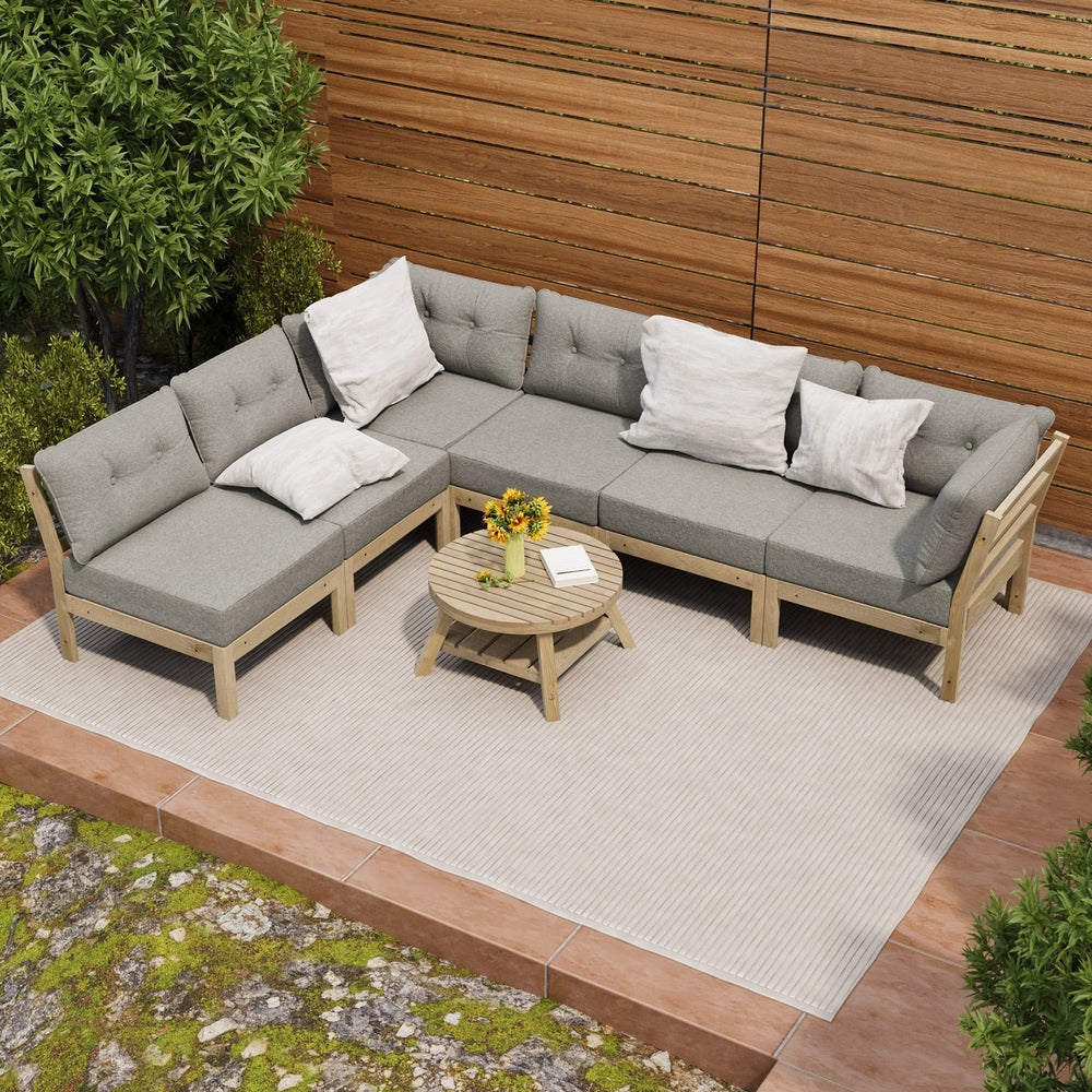 Livsip 7 Seater Outdoor Sofa Set with Coffee Table Beige