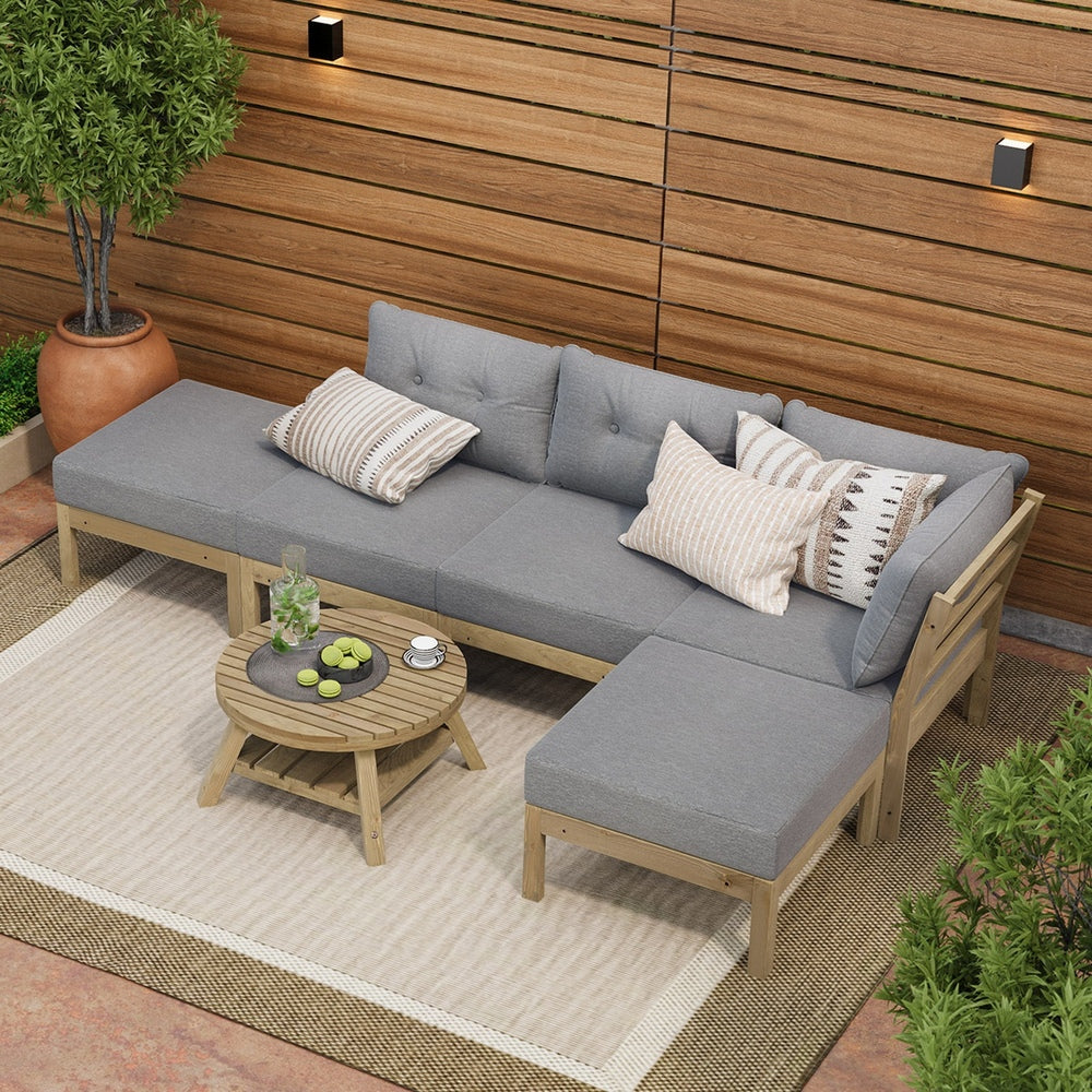 Livsip Outdoor Lounge Sofa Set 7 Piece Garden Furniture Grey