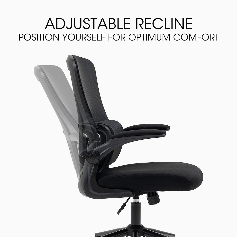 FORTIA Ergonomic Office Desk Chair, Lumbar Support, Mesh Fabric, Retractable Armrests, Black