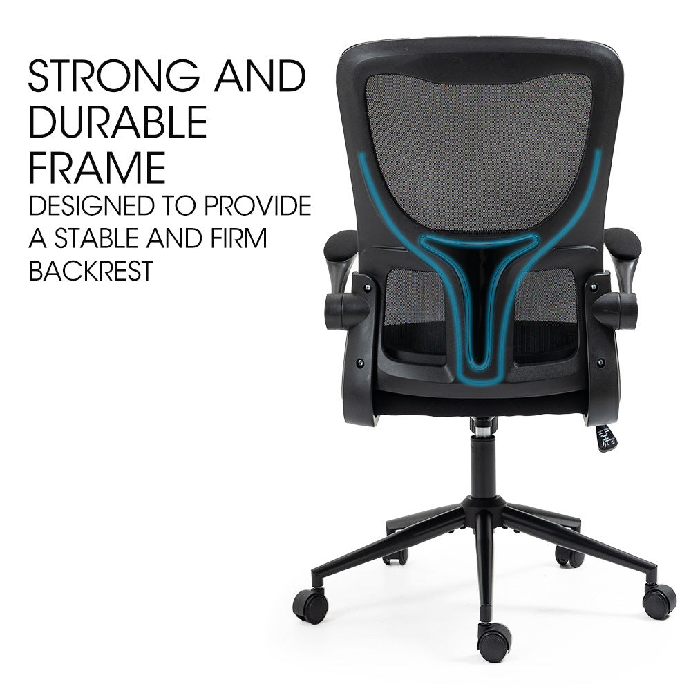 FORTIA Ergonomic Office Desk Chair, Lumbar Support, Mesh Fabric, Retractable Armrests, Black