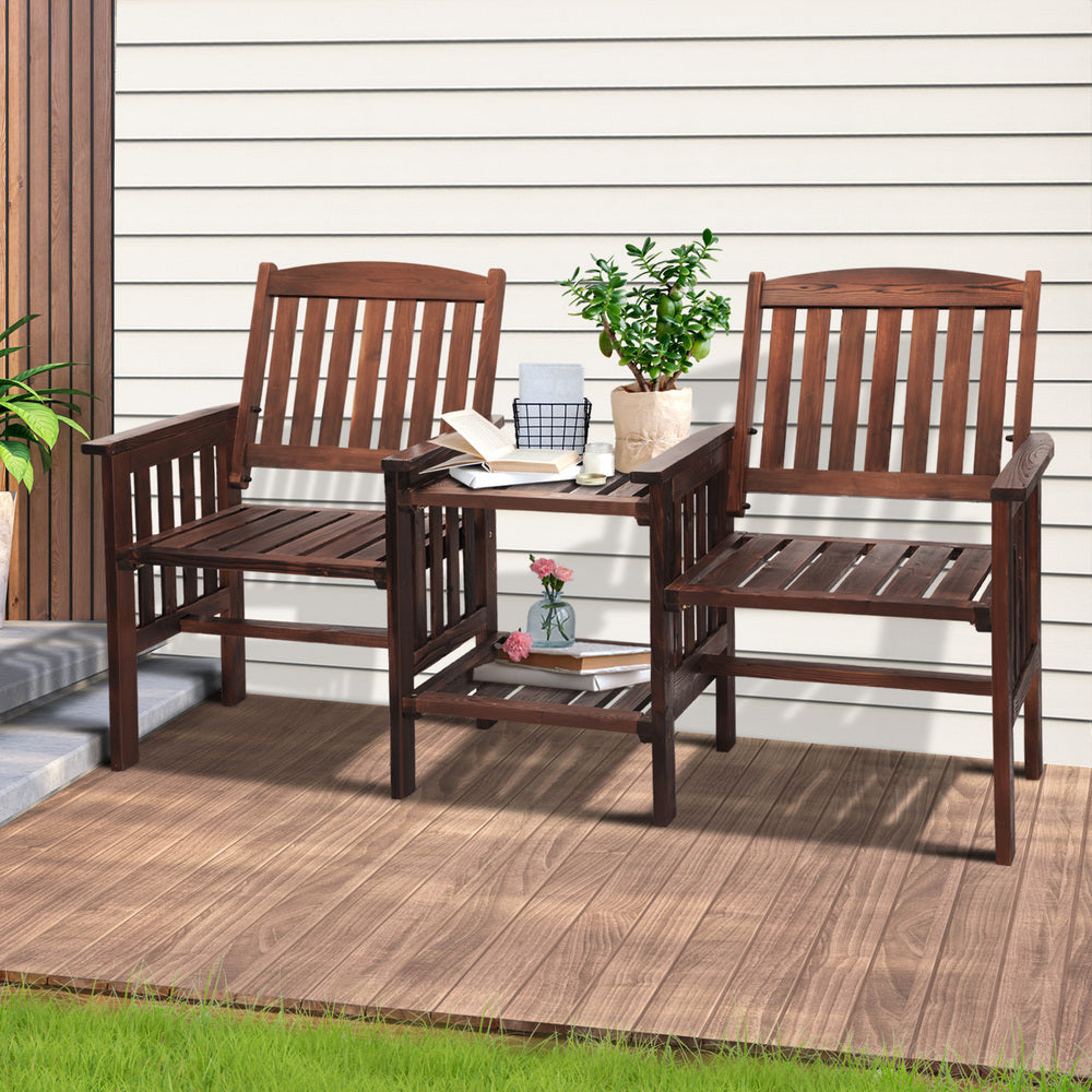 Livsip Outdoor Wooden Chair 2 Seat&Table Loveseat Charcoal